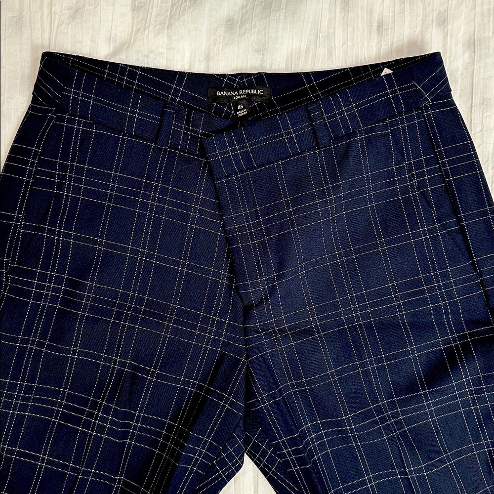 Banana Republic Logan Plaid Trousers Navy Size 4S